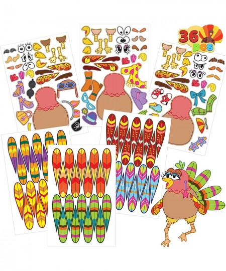 36 Pcs Thanksgiving Make-a-Turkey Sticker Crafts for Kids DIY Turkey Stickers with Different Designs Thanksgiving Activities ...