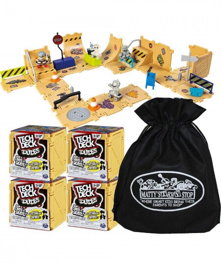 TECH Dudes SK8 Crate Skate Parks with Mystery Dudes Complete Set with Storage Bag - 4 Pack (Dudes Styles are Assorted & Will ...