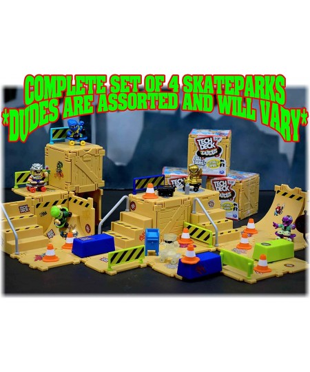 TECH Dudes SK8 Crate Skate Parks with Mystery Dudes Complete Set with Storage Bag - 4 Pack (Dudes Styles are Assorted & Will ...