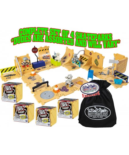 TECH Dudes SK8 Crate Skate Parks with Mystery Dudes Complete Set with Storage Bag - 4 Pack (Dudes Styles are Assorted & Will ...