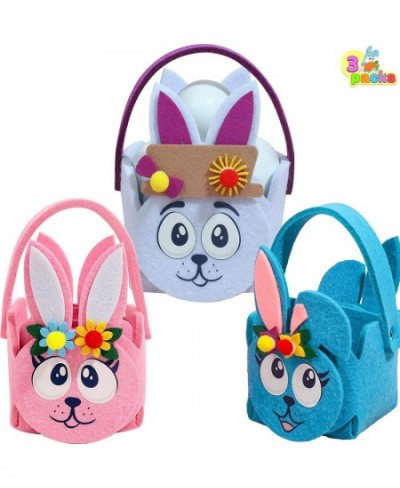 3 Pcs Easter Baskets Craft Kits DIY Felt Baskets Kit with Detachable Ornaments Bunny Egg Tote Bags with Handle for Easter Egg...