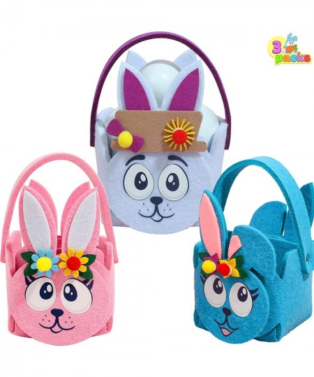 3 Pcs Easter Baskets Craft Kits DIY Felt Baskets Kit with Detachable Ornaments Bunny Egg Tote Bags with Handle for Easter Egg...