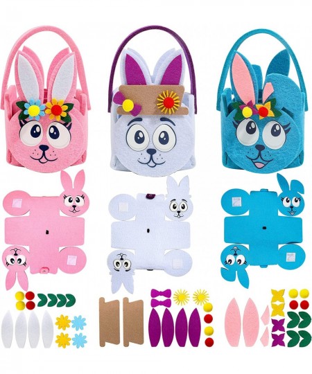 3 Pcs Easter Baskets Craft Kits DIY Felt Baskets Kit with Detachable Ornaments Bunny Egg Tote Bags with Handle for Easter Egg...