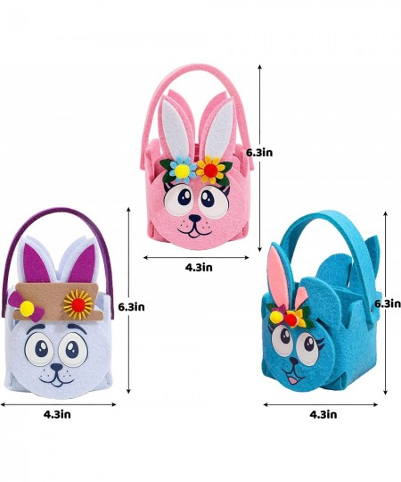 3 Pcs Easter Baskets Craft Kits DIY Felt Baskets Kit with Detachable Ornaments Bunny Egg Tote Bags with Handle for Easter Egg...