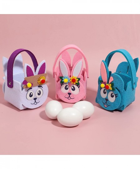 3 Pcs Easter Baskets Craft Kits DIY Felt Baskets Kit with Detachable Ornaments Bunny Egg Tote Bags with Handle for Easter Egg...