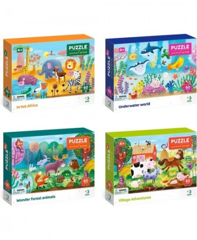 Set of 4 Animal Jigsaw Puzzles for Kids 4 Years Old and up 60 Pieces (Farm Animals Underwater World Animals Africa Forest Dwe...