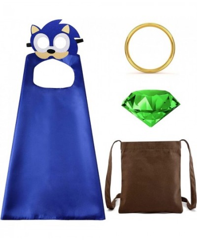 Hedgehog Cape and Mask Party Costume with Chaos Emeralds/Power Ring/Storage Bag Cosplay Toys Gifts for Boys Girls Birthday Ch...