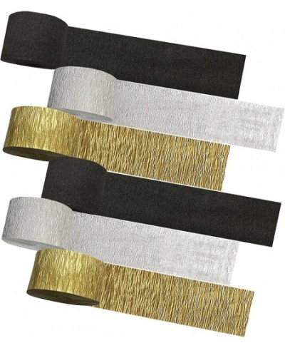 Birthday Party Crepe Paper Streamers Decoration Colored Streamer Backdrop Black Gold Silve 6 Rolls 492ft(1.8 Inch x 82 Ft/Rol...