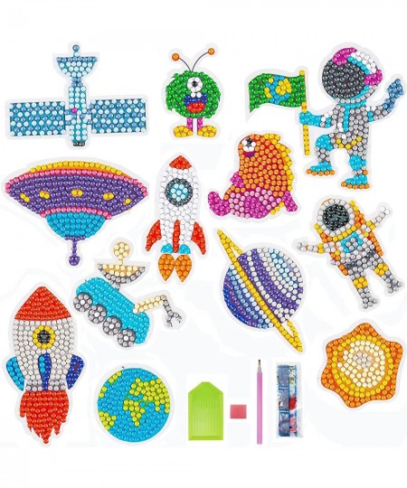 19 Pieces Diamond Painting Kit for Kids Diamond Painting Stickers Space Astronaut Theme 5D DIY Gem Point Drill Stickers Diamo...