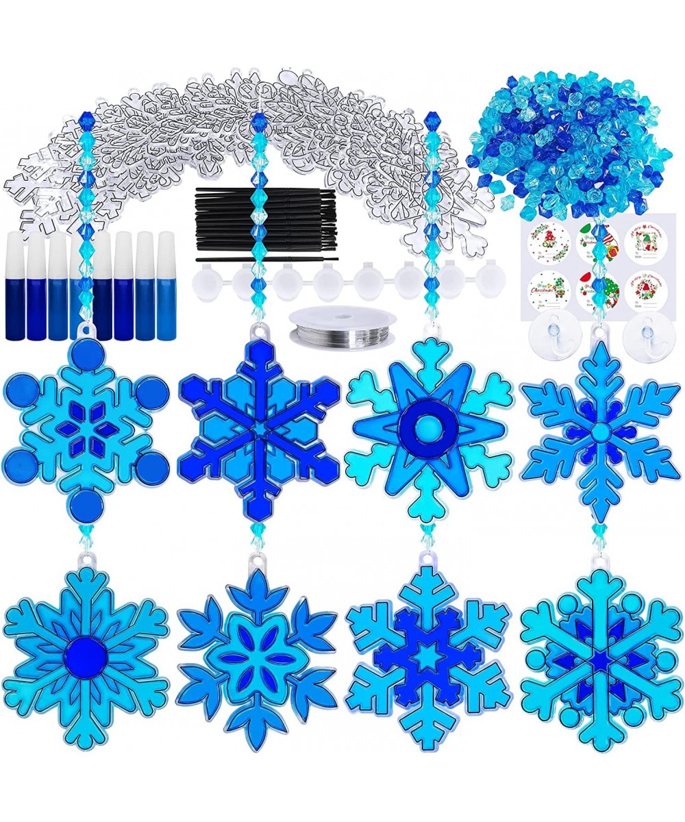 24 Sets Snowflake Suncatchers Ornaments Decorations DIY Window Paint Art Suncatchers Christmas Craft Kits Hanging Snowflake S...