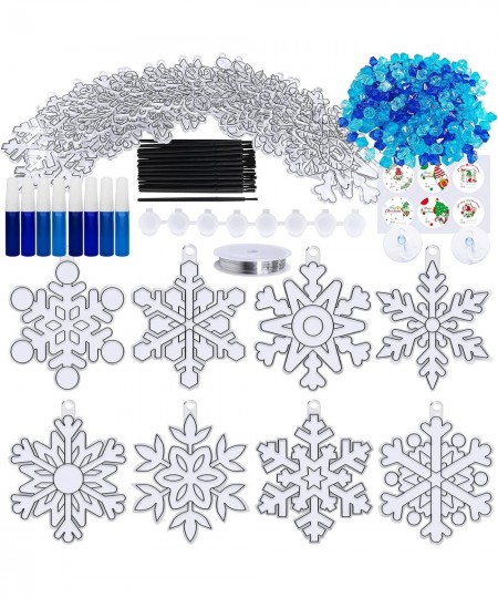 24 Sets Snowflake Suncatchers Ornaments Decorations DIY Window Paint Art Suncatchers Christmas Craft Kits Hanging Snowflake S...