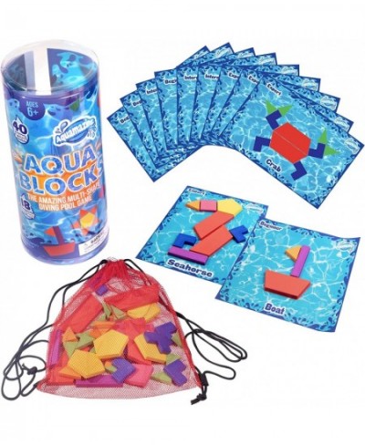 Aqua Blocks Pool Diving Game- 40 Multi-Shape Sinking Toys 18 Challenge Cards in 3 Difficulty Levels Bag - Fun Summer Kid's Fa...