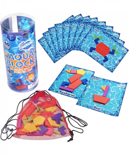 Aqua Blocks Pool Diving Game- 40 Multi-Shape Sinking Toys 18 Challenge Cards in 3 Difficulty Levels Bag - Fun Summer Kid's Fa...