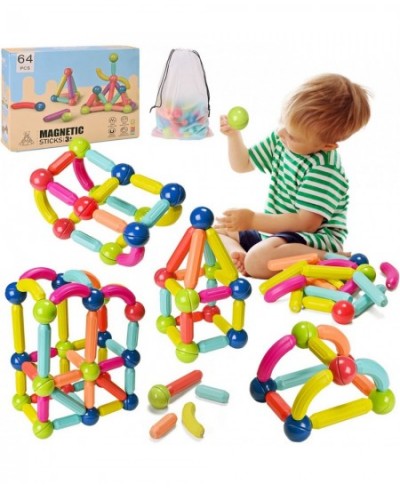 Magnetic Balls and Rods Set 64PCS Building Blocks Magnet Toys for Kids Stem Educational Construction Toys Magnetic Sticks 3D ...