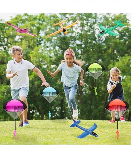 8 Pieces Throwing Toy 13.8 Inch Foam Airplanes and 17.7 Inch Parachute Toy Outdoor Sport Toys for Kids Gi fts for 3 4 5 6 7 Y...