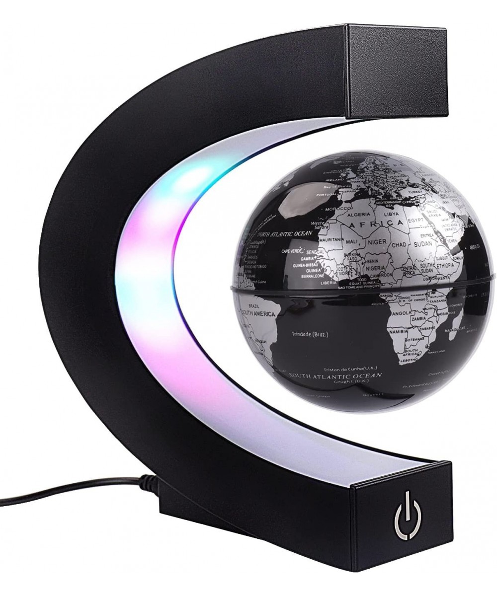 Floating Globe with Colored LED Lights C Shape Anti Gravity Magnetic Levitation Rotating World Map with Touch Switch for Gift...