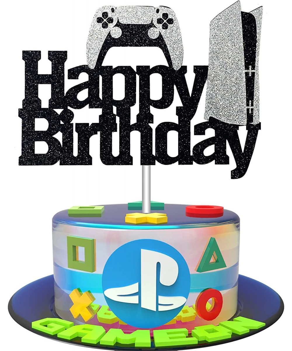 Video Game Cake Topper - Game Controllers Happy Birthday Cake Decorations - Glitter Gaming Cake Topper for Boys Video Game Pa...