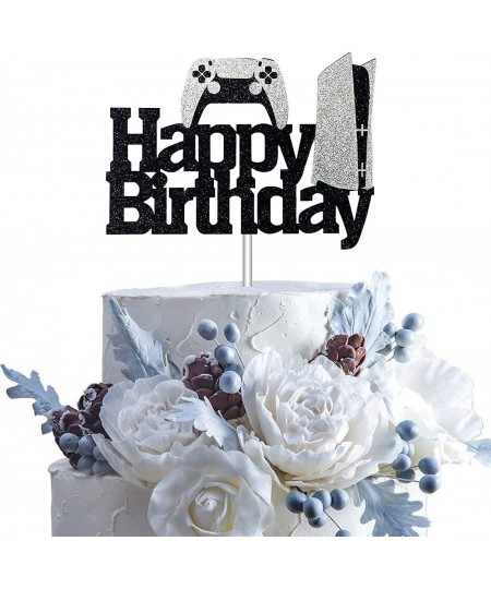 Video Game Cake Topper - Game Controllers Happy Birthday Cake Decorations - Glitter Gaming Cake Topper for Boys Video Game Pa...