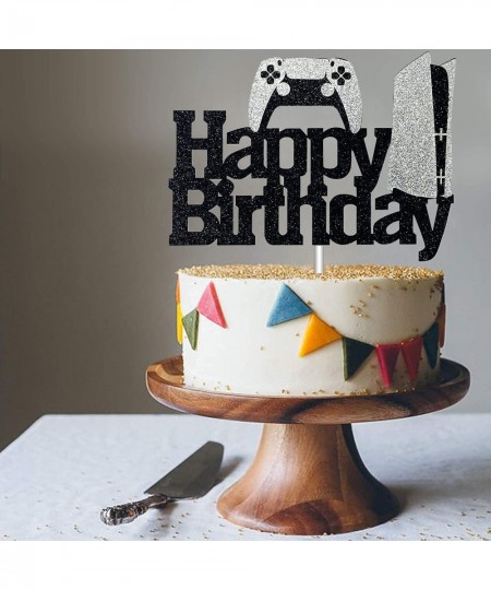 Video Game Cake Topper - Game Controllers Happy Birthday Cake Decorations - Glitter Gaming Cake Topper for Boys Video Game Pa...