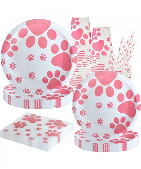 Pink Dog Paw Prints Party Supplies Pink Dog Paw Prints Theme Tableware Set Including Pink Dog Paw Paper Plates Cups Napkins S...