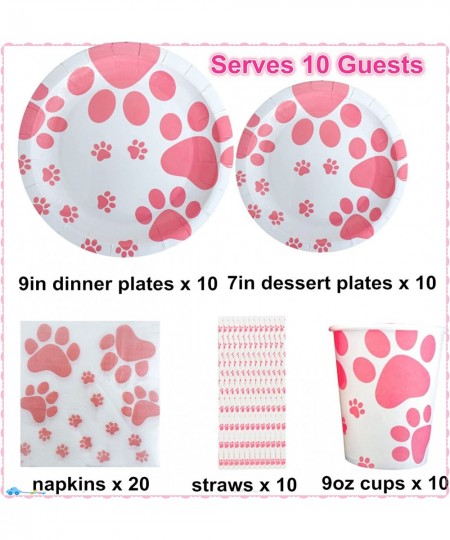 Pink Dog Paw Prints Party Supplies Pink Dog Paw Prints Theme Tableware Set Including Pink Dog Paw Paper Plates Cups Napkins S...