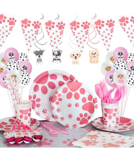 Pink Dog Paw Prints Party Supplies Pink Dog Paw Prints Theme Tableware Set Including Pink Dog Paw Paper Plates Cups Napkins S...