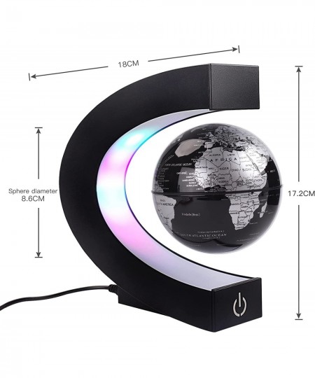 Floating Globe with Colored LED Lights C Shape Anti Gravity Magnetic Levitation Rotating World Map with Touch Switch for Gift...