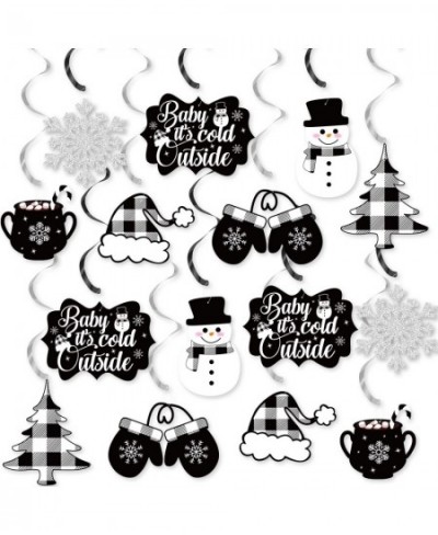 20 PCS Baby It's Cold Outside Hanging Swirls Decorations Black and White Plaid Buffalo Snowflake Snowman Gloves Hot Coffee Pa...