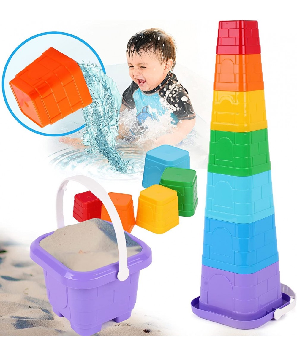 Baby Stacking Cups Toy - Rainbow Stacking Toys Tower Blocks with Handled Kids Bucket - Educational Stack Up Cup Toys for Wate...