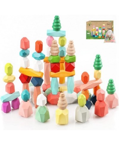 48PCS Toddler Wooden Stacking Building Blocks Montessori Toys for 1 2 3 4 5 6 Year Old Girls Boys Preschool Educational Senso...