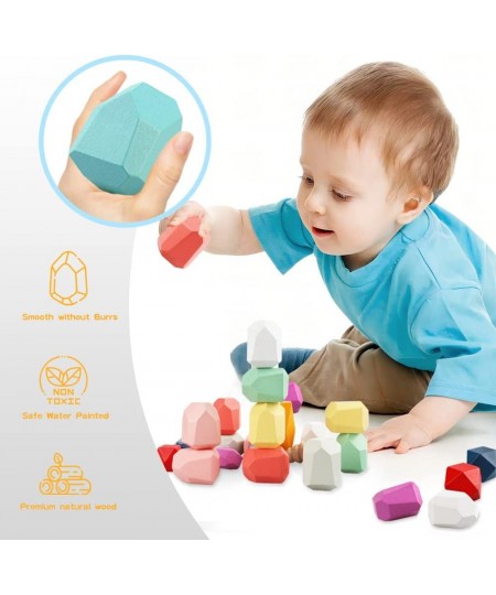 48PCS Toddler Wooden Stacking Building Blocks Montessori Toys for 1 2 3 4 5 6 Year Old Girls Boys Preschool Educational Senso...