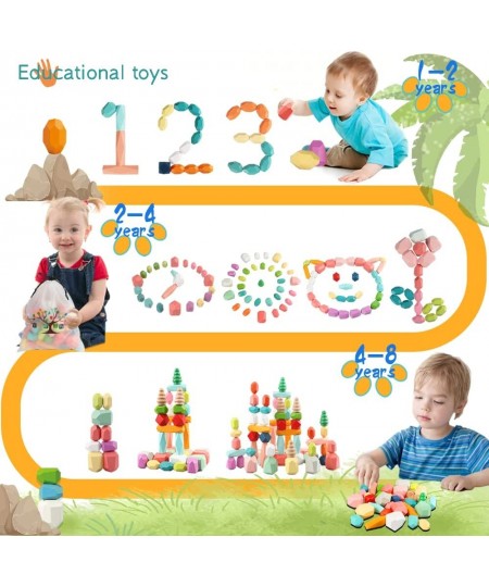 48PCS Toddler Wooden Stacking Building Blocks Montessori Toys for 1 2 3 4 5 6 Year Old Girls Boys Preschool Educational Senso...