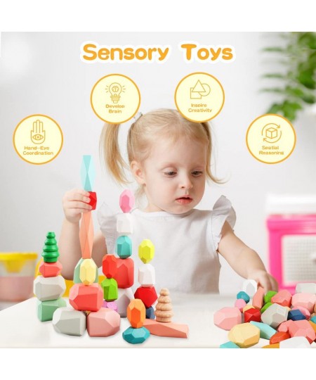 48PCS Toddler Wooden Stacking Building Blocks Montessori Toys for 1 2 3 4 5 6 Year Old Girls Boys Preschool Educational Senso...