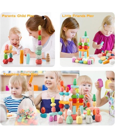 48PCS Toddler Wooden Stacking Building Blocks Montessori Toys for 1 2 3 4 5 6 Year Old Girls Boys Preschool Educational Senso...