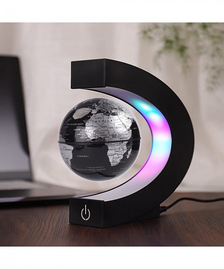 Floating Globe with Colored LED Lights C Shape Anti Gravity Magnetic Levitation Rotating World Map with Touch Switch for Gift...