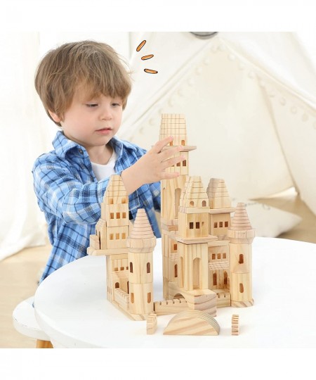 75 Pieces Wooden Castle Blocks Medieval Knights Princesses Wooden Castle Building Blocks Kit for Kids Boys and Girls $65.36 -...