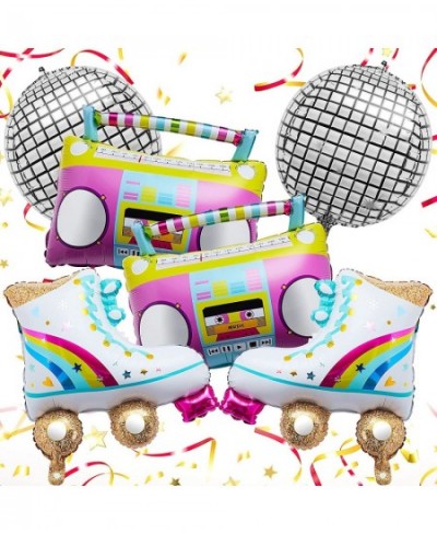 6 Pieces Rainbow Roller Skate Boom Box Balloon 22 Inch Disco Foil Balloons 80s 90s Retro Valentine Party Balloon for party de...