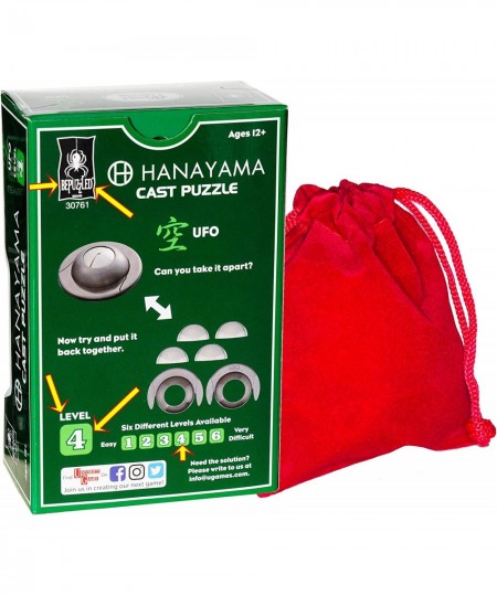 UFO Hanayama Brain Teaser Puzzle New 2019 Release Level 4 Difficulty Rating RED Velveteen Drawstring Pouch Bundled $31.56 - B...