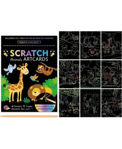 Animal Scratch Art Set with Pattern for Kids 9 PCS Scratch Paper Craft Summer Holiday Gift for Kids Black Scratch Art Crafts ...