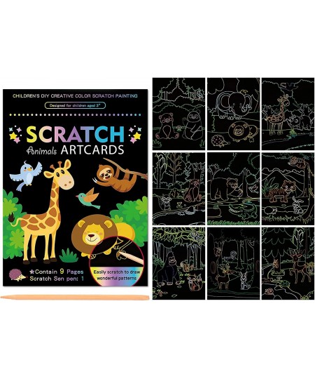 Animal Scratch Art Set with Pattern for Kids 9 PCS Scratch Paper Craft Summer Holiday Gift for Kids Black Scratch Art Crafts ...