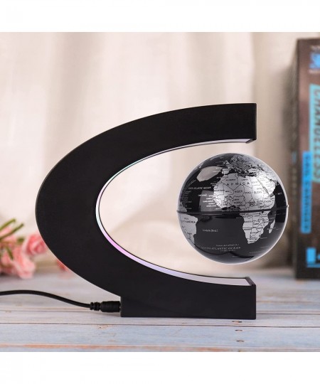 Floating Globe with Colored LED Lights C Shape Anti Gravity Magnetic Levitation Rotating World Map with Touch Switch for Gift...