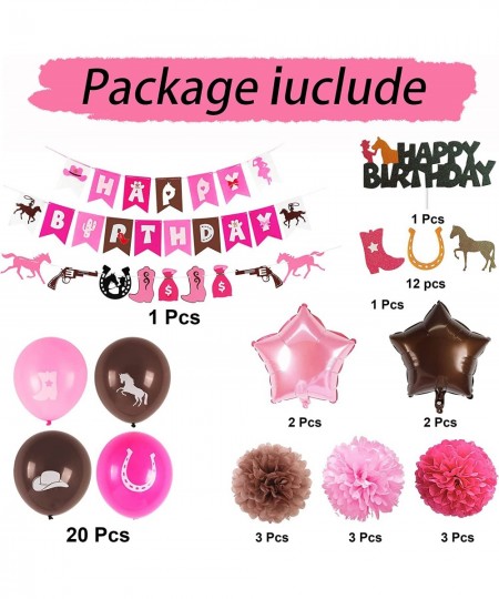 Western Cowgirl Theme Birthday Party Decorations Pink Brown for Girls Felt Horse Garland Banner Horse Racing Happy Birthday B...