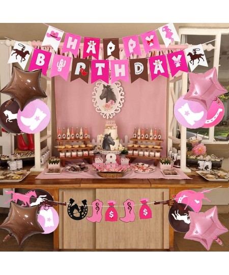 Western Cowgirl Theme Birthday Party Decorations Pink Brown for Girls Felt Horse Garland Banner Horse Racing Happy Birthday B...