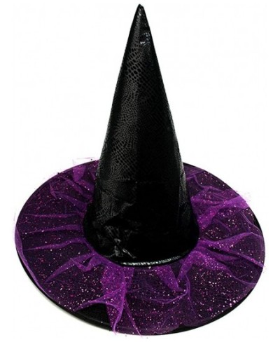 Halloween Witch Hat with Purple Tulle and Sequins Halloween Costume Accessory Black and Purple Witch Cap for Kids Women Hallo...