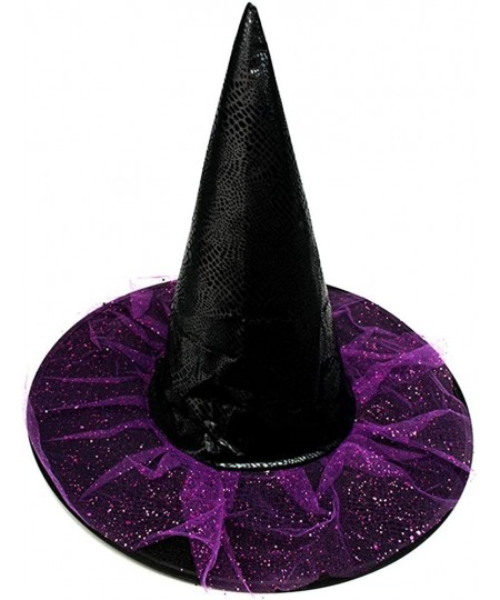 Halloween Witch Hat with Purple Tulle and Sequins Halloween Costume Accessory Black and Purple Witch Cap for Kids Women Hallo...