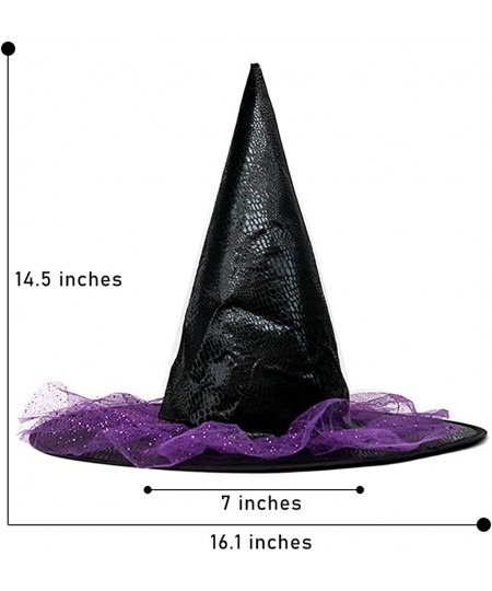 Halloween Witch Hat with Purple Tulle and Sequins Halloween Costume Accessory Black and Purple Witch Cap for Kids Women Hallo...