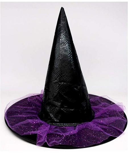 Halloween Witch Hat with Purple Tulle and Sequins Halloween Costume Accessory Black and Purple Witch Cap for Kids Women Hallo...