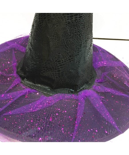 Halloween Witch Hat with Purple Tulle and Sequins Halloween Costume Accessory Black and Purple Witch Cap for Kids Women Hallo...