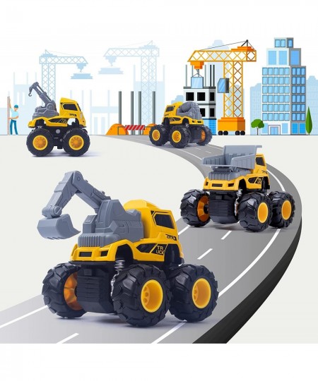 Construction Truck Toys for Boys 4 Pack Pull Back Cars with Excavator Mixer Crane & Dump Trucks Friction Powered Cars Pull an...