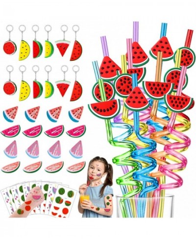 48Pcs Watermolon Birthday Party Favors Sppulies Kids With Melon Plastic Reusable Drinking Straws One In A Melon Favors As Gir...